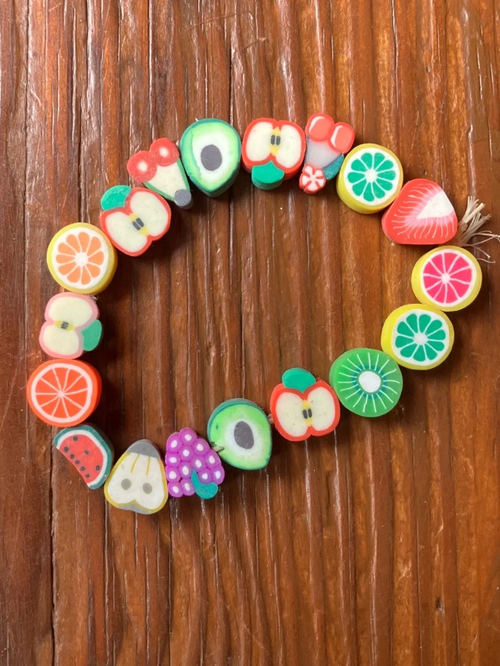 🌈 Set of 4 Handmade Y2K Polymer Clay Bead Bracelets | Kawaii Fruit & Floral